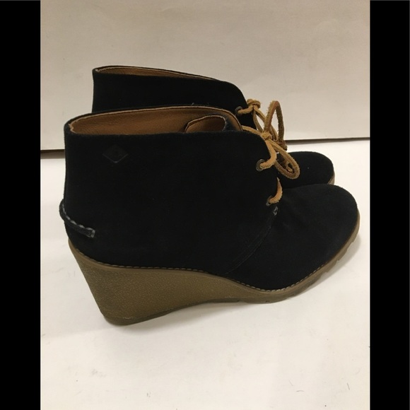 Sperry Top Sider Harlow Black Suede Wedge Booties - Picture 9 of 14